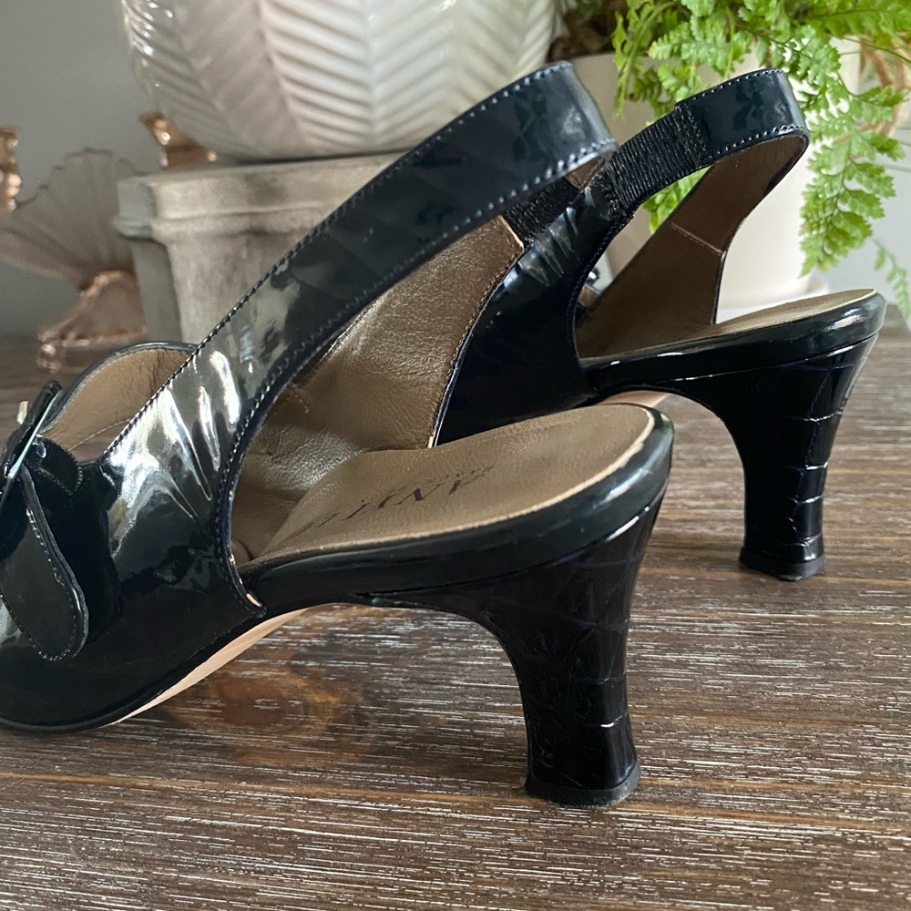 Anyi Lu Tulip Mary Jane Patent Leather Slingback Heels Pumps Navy Blue 39 / 8.5 - Picture 8 of 16
